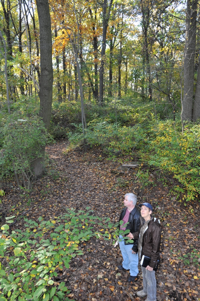 Barrows and Jurgens consider the Autumn wilderness. Photo: Frans Jurgens